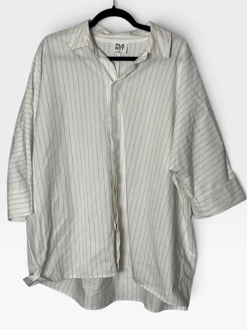 Planet By Lauren G Pinstripe Tunic Shirt Lagenlook OSFM